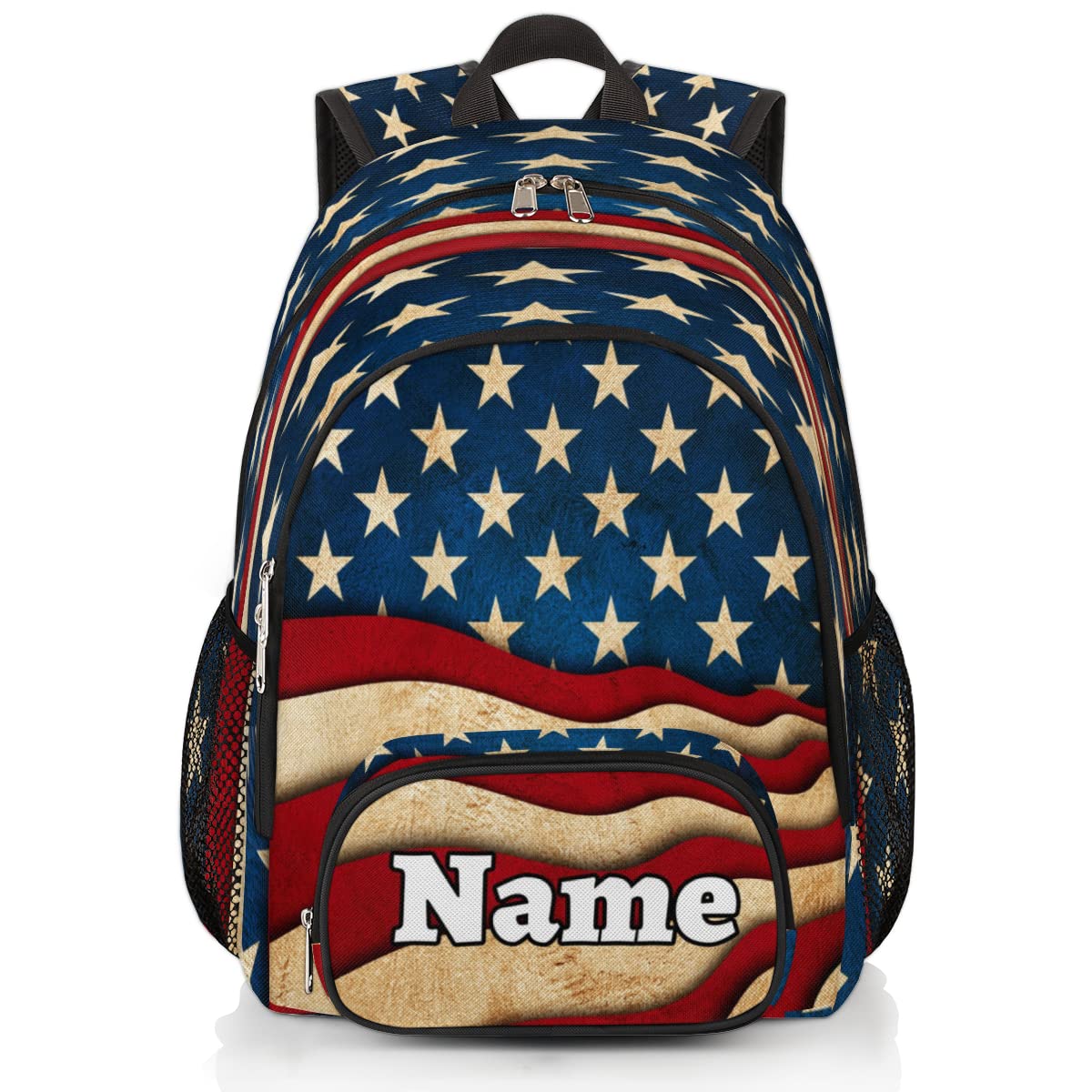 Herdesigns American Flag Custom Backpack for Men Women Adult 4th of July Personalized Lightweight Casual Laptop Backpack Customized Computer Hiking Gym Travel Travel Daypack with Name