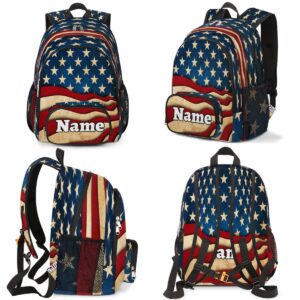 Herdesigns American Flag Custom Backpack for Men Women Adult 4th of July Personalized Lightweight Casual Laptop Backpack Customized Computer Hiking Gym Travel Travel Daypack with Name