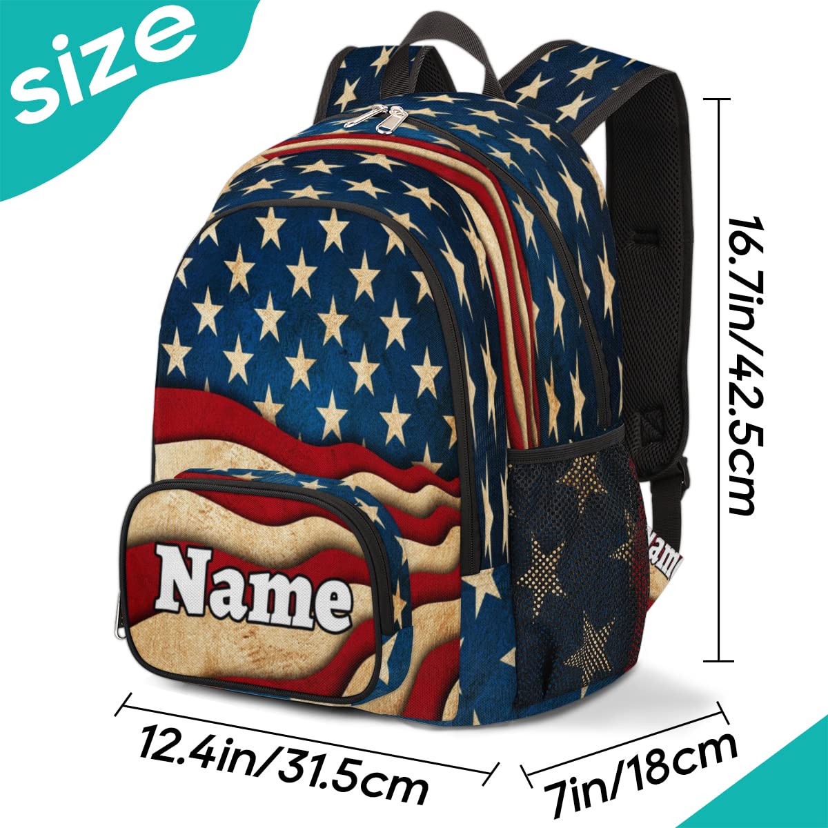 Herdesigns American Flag Custom Backpack for Men Women Adult 4th of July Personalized Lightweight Casual Laptop Backpack Customized Computer Hiking Gym Travel Travel Daypack with Name