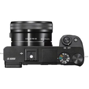 Sony Alpha a6000 Mirrorless Camera with 16-50mm Lens (ILCE6000L/B) + 64GB Card + Card Reader + Case + Flex Tripod + Hand Strap + Memory Wallet + Cap Keeper + Cleaning Kit (Renewed)