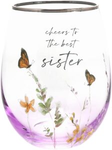 pavilion - sister 20 ounce stemless wine glass, modern rainbow wine glass, sister gifts, great wine glass gifts for sister, women, sisters gifts from sisters, 1 count, multicolor
