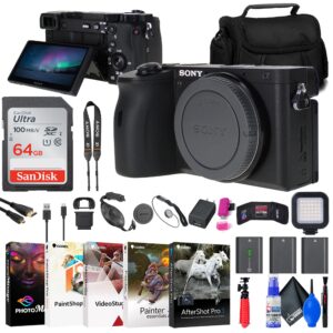 sony a6600 mirrorless camera (ilce6600/b) + 2 x np-fz100 compatible battery + 64gb card + card reader + led light + corel photo software + hdmi cable + case + flex tripod + hand strap + more (renewed)