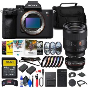 sony a7r v mirrorless camera (ilce7rm5/b) fe 35mm lens (sel35f14gm) + 64gb memory card + filter kit + wide angle lens + color filter kit + corel photo software + bag + more (renewed)