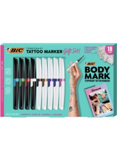 bic bodymark temporary tattoo kit: 9 markers, 5 stencil sheets, inspiration book