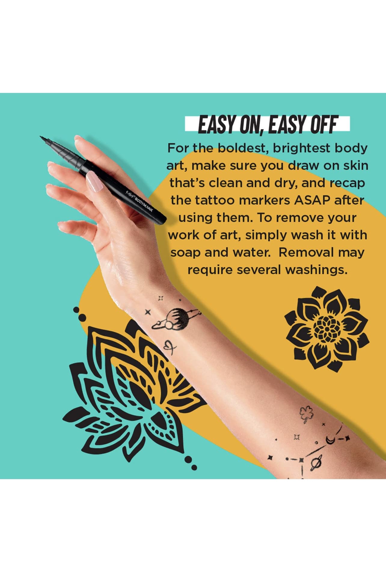 BIC BodyMark Temporary Tattoo Kit: 9 Markers, 5 Stencil Sheets, Inspiration Book