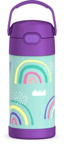 thermos funtainer water bottle with straw - 12 ounce, rainbows - kids stainless steel vacuum insulated water bottle with lid