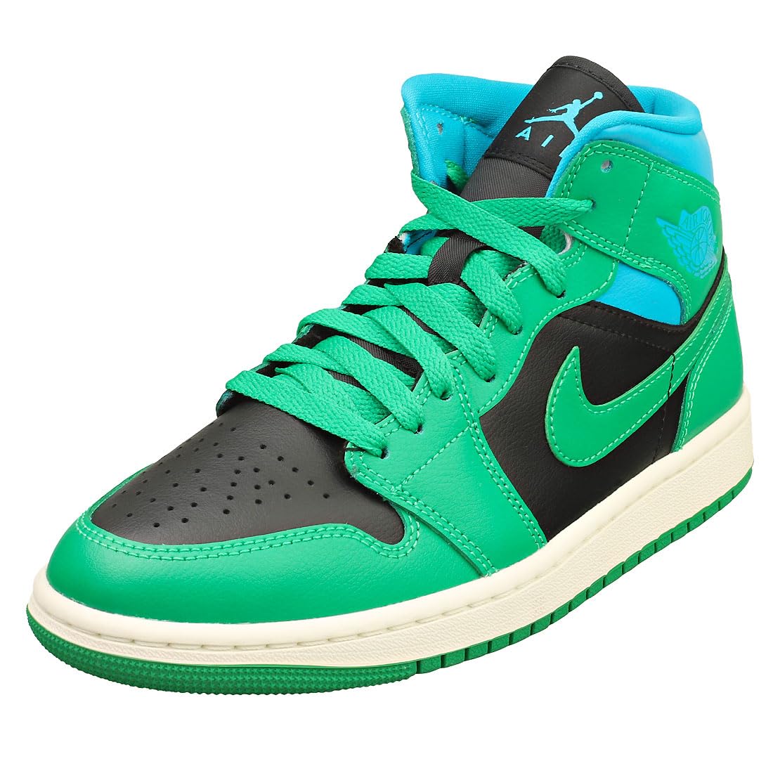 Jordan 1 Mid Women Black/Lucky Green-Aquatone BQ6472-033 9.5