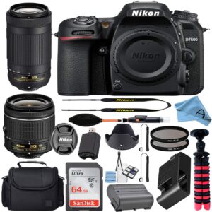 Nikon D7500 20.9MP DSLR Digital Camera w/AF-P DX NIKKOR 18-55mm f/3.5-5.6G VR & AF-P DX 70-300mm f/4.5-6.3G ED Lens + SanDisk 64GB Memory Card + Camera Bag + Accessory Bundle (Black) (Renewed)