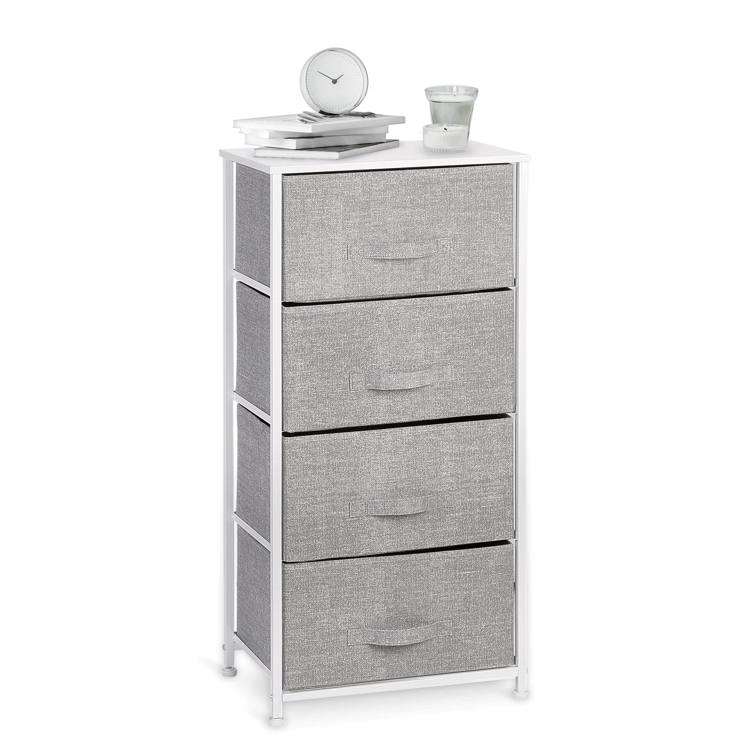 BINO 4-Drawer Fabric Dresser Storage Tower, Light Grey | Closet Organizer Unit | Bedroom Storage Cabinet | Clothing Drawer & Dresser Furniture | Organizing Drawer for Nursery Hallway Entryway Room