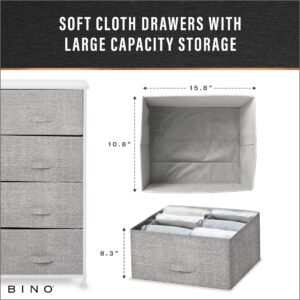 BINO 4-Drawer Fabric Dresser Storage Tower, Light Grey | Closet Organizer Unit | Bedroom Storage Cabinet | Clothing Drawer & Dresser Furniture | Organizing Drawer for Nursery Hallway Entryway Room