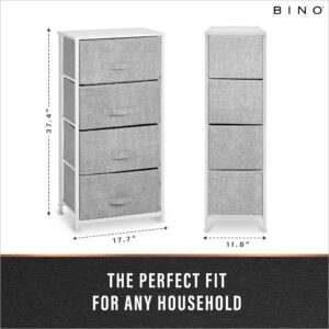 BINO 4-Drawer Fabric Dresser Storage Tower, Light Grey | Closet Organizer Unit | Bedroom Storage Cabinet | Clothing Drawer & Dresser Furniture | Organizing Drawer for Nursery Hallway Entryway Room