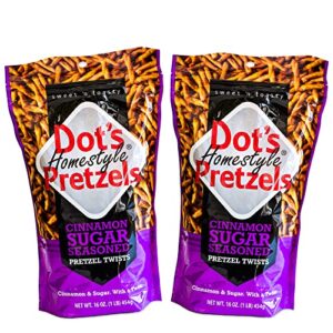 dot's cinnamon sugar pretzel twists - coated with delicious cinnamon flavor - 2, 16oz bags