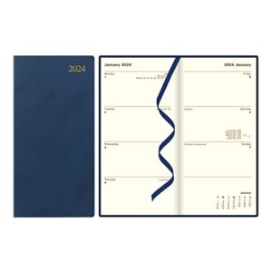 letts of london signature weekly/monthly planner, 12 months, january to december, 2024, bonded leather, slim size, 6.625" x 3.25", blue (c38sube-24)