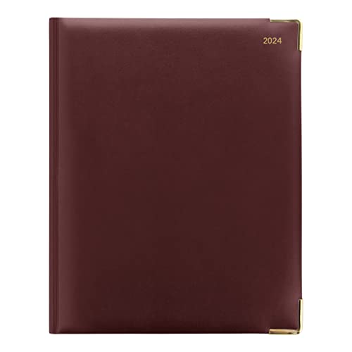 Letts of London Classic Weekly Planner, 12 Months, January to December, 2024, Appointments, Gold Corners, Quarto Size, 10.25" x 8.25", Burgundy (C32YBY-24)