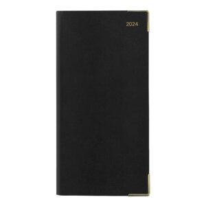 letts of london classic weekly/monthly planner, 12 months, january to december, 2024, appointments, gold corners, horizontal, slim size, 6.625" x 3.25", black (c32sbk-24)