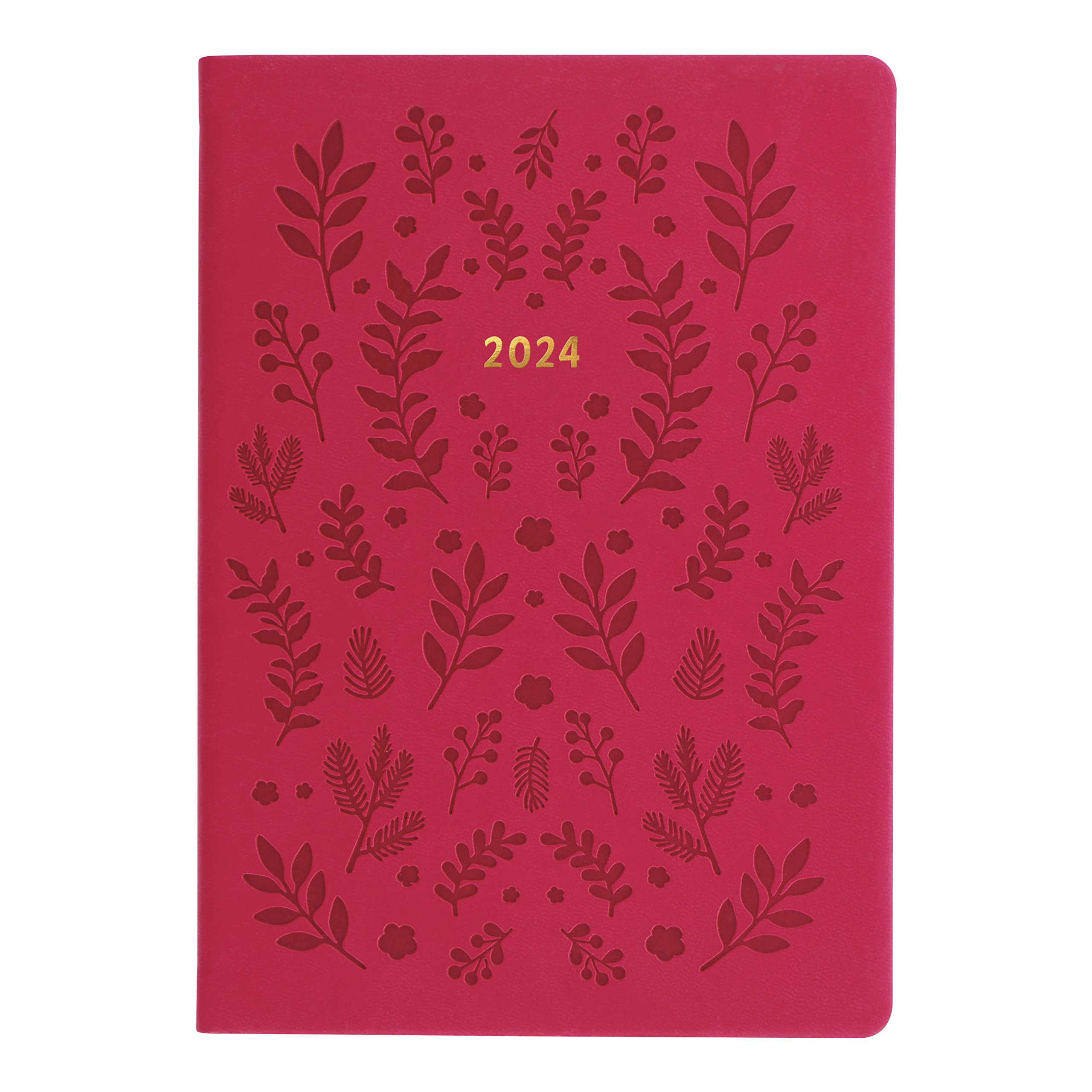 Letts of London Woodland Weekly Planner, 12 Months, January to December, 2024, A5 Size, 8.25" x 5.875", Multilingual, Pink (C082162-24)