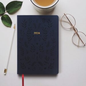 Letts of London Woodland Weekly Planner, 12 Months, January to December, 2024, A5 Size, 8.25" x 5.875", Multilingual, Navy (C082165-24)