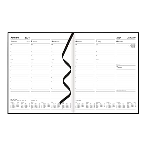 Letts of London Principal Weekly Planner, 12 Months, January to December, 2024, Week-to-View with Appointments, Quarto Size, 10.25" x 8.25", Black (C30YABK-24)