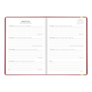 Letts of London Raw Weekly/Monthly Planner, 12 Months, January to December, 2024, Sewn Binding, A5 Size, 8.25" x 5.875", Multilingual, Berry (C082310-24)