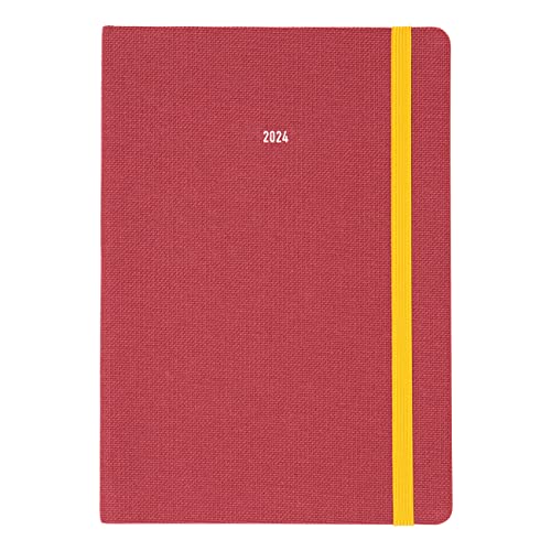 Letts of London Raw Weekly/Monthly Planner, 12 Months, January to December, 2024, Sewn Binding, A5 Size, 8.25" x 5.875", Multilingual, Berry (C082310-24)