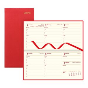 Letts of London Belgravia Weekly/Monthly Planner, 12 Months, January to December, 2024, Appointments, Horizontal, Slim Size, 6.625" x 3.25", Red (C33SRD-24)