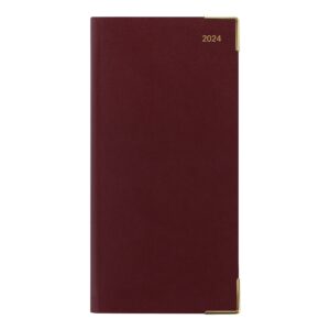 letts of london classic weekly/monthly planner, 12 months, january to december, 2024, appointments, gold corners, horizontal, slim size, 6.625" x 3.25", burgundy (c32sby-24)