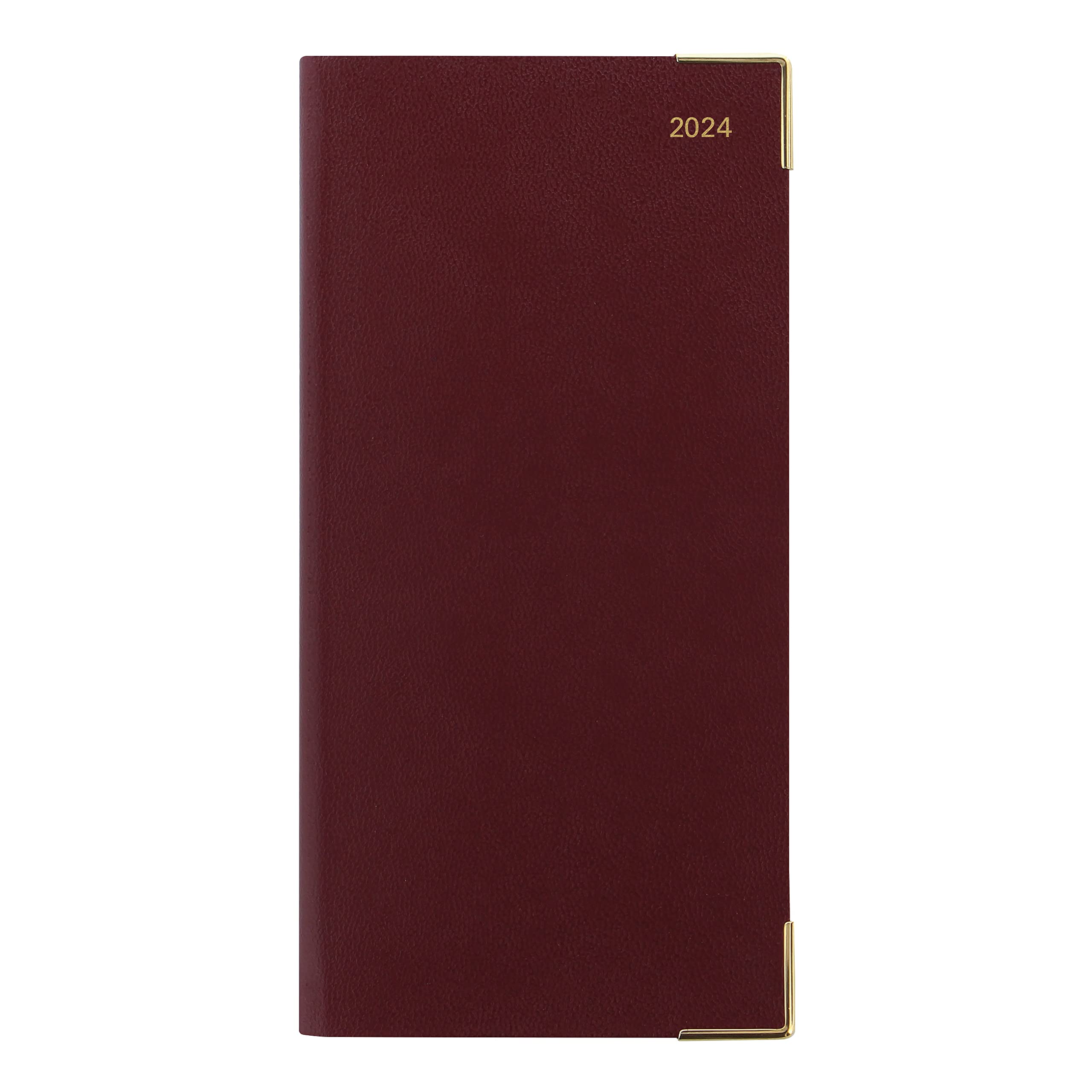 Letts of London Classic Weekly/Monthly Planner, 12 Months, January to December, 2024, Appointments, Gold Corners, Horizontal, Slim Size, 6.625" x 3.25", Burgundy (C32SBY-24)