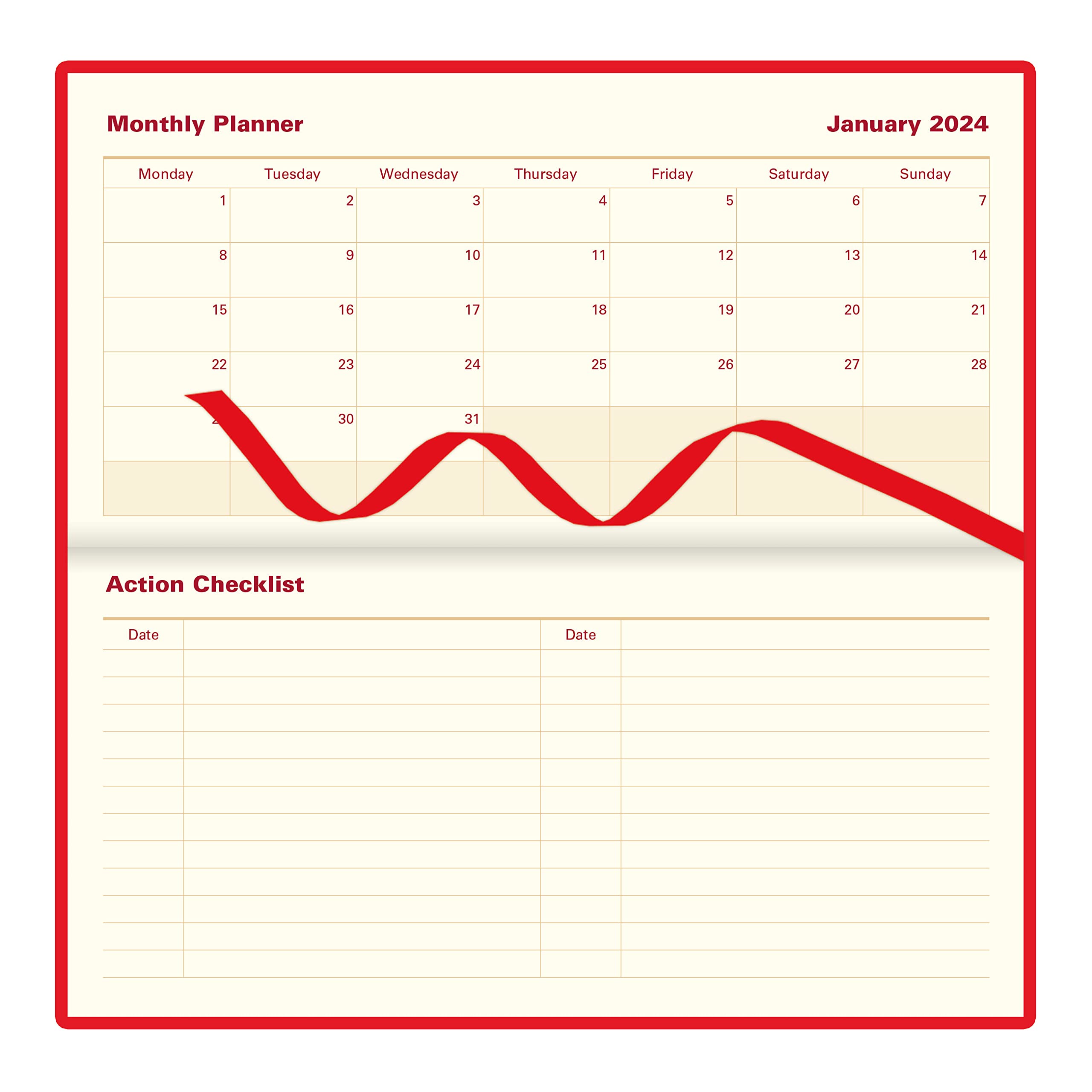 Letts of London Belgravia Weekly/Monthly Planner, 12 Months, January to December, 2024, Appointments, Horizontal, Slim Size, 6.625" x 3.25", Red (C33SRD-24)