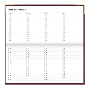 Letts of London Classic Weekly/Monthly Planner, 12 Months, January to December, 2024, Appointments, Gold Corners, Horizontal, Slim Size, 6.625" x 3.25", Burgundy (C32SBY-24)