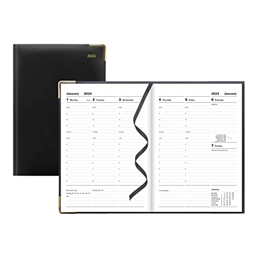 Letts of London Classic Weekly Planner, 12 Months, January to December, 2024, Appointments, Gold Corners, A5 Size, 8.25" x 5.875", Black (C32XBK-24)