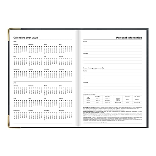 Letts of London Classic Weekly Planner, 12 Months, January to December, 2024, Appointments, Gold Corners, A5 Size, 8.25" x 5.875", Black (C32XBK-24)