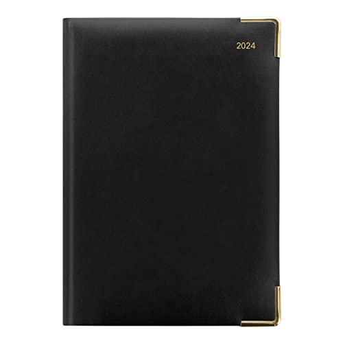 Letts of London Classic Weekly Planner, 12 Months, January to December, 2024, Appointments, Gold Corners, A5 Size, 8.25" x 5.875", Black (C32XBK-24)