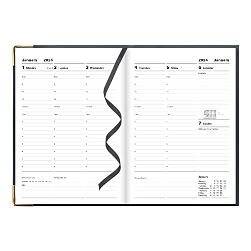 Letts of London Classic Weekly Planner, 12 Months, January to December, 2024, Appointments, Gold Corners, A5 Size, 8.25" x 5.875", Black (C32XBK-24)