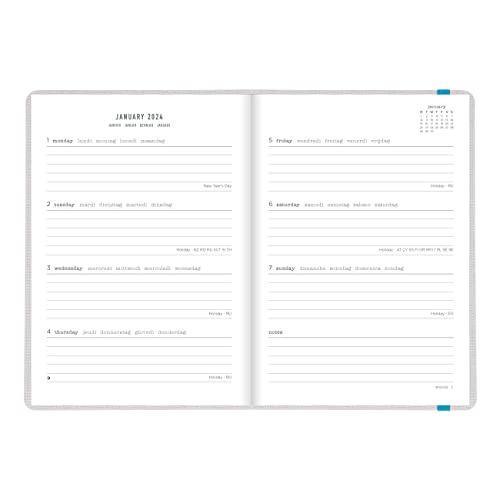 Letts of London Raw Weekly/Monthly Planner, 12 Months, January to December, 2024, Sewn Binding, A5 Size, 8.25" x 5.875", Multilingual, Grey (C082307-24)