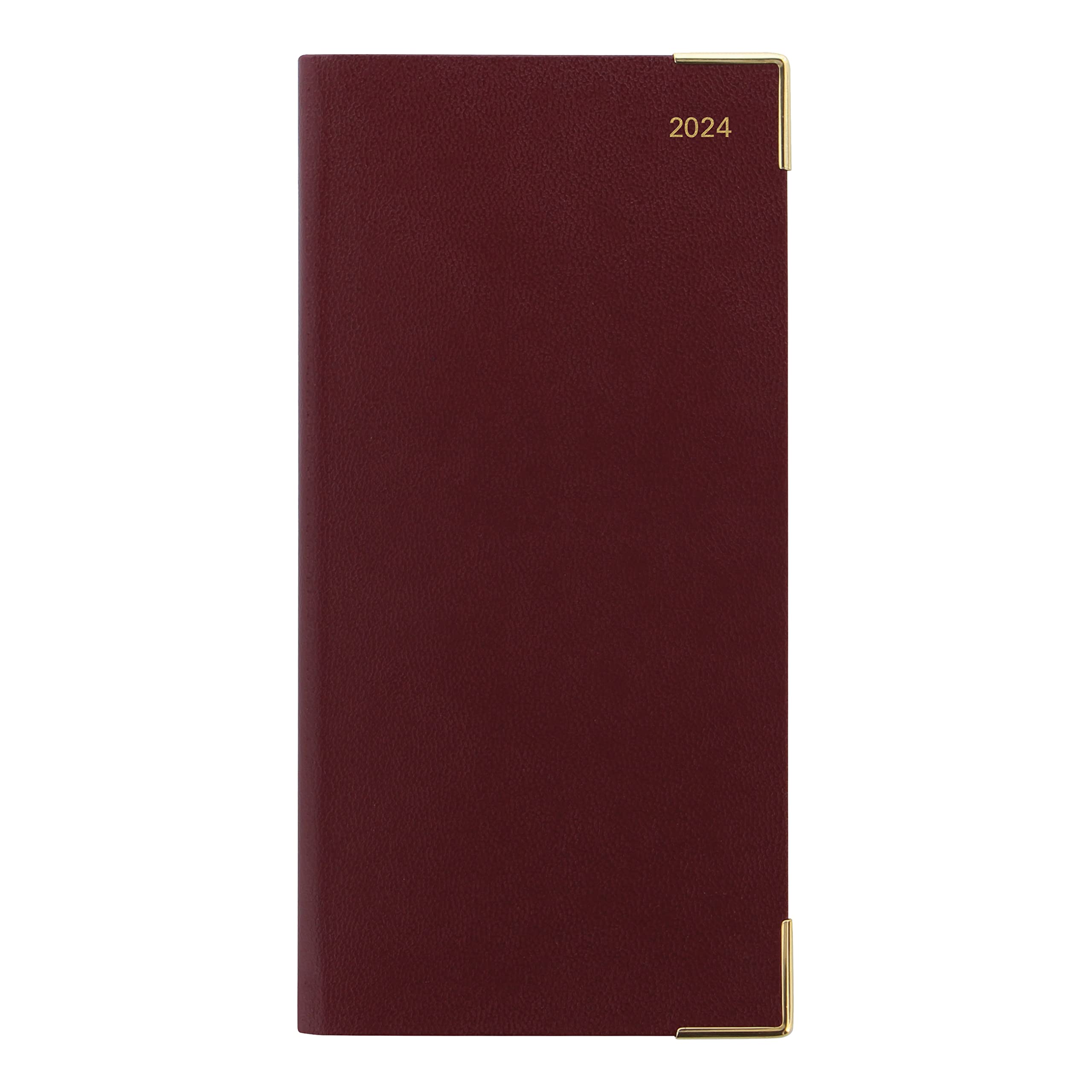 Letts of London Classic Weekly/Monthly Planner, 12 Months, January to December, 2024, Gold Corners, Vertical, Slim Size, 6.625" x 3.25", Burgundy (C32SUBY-24)