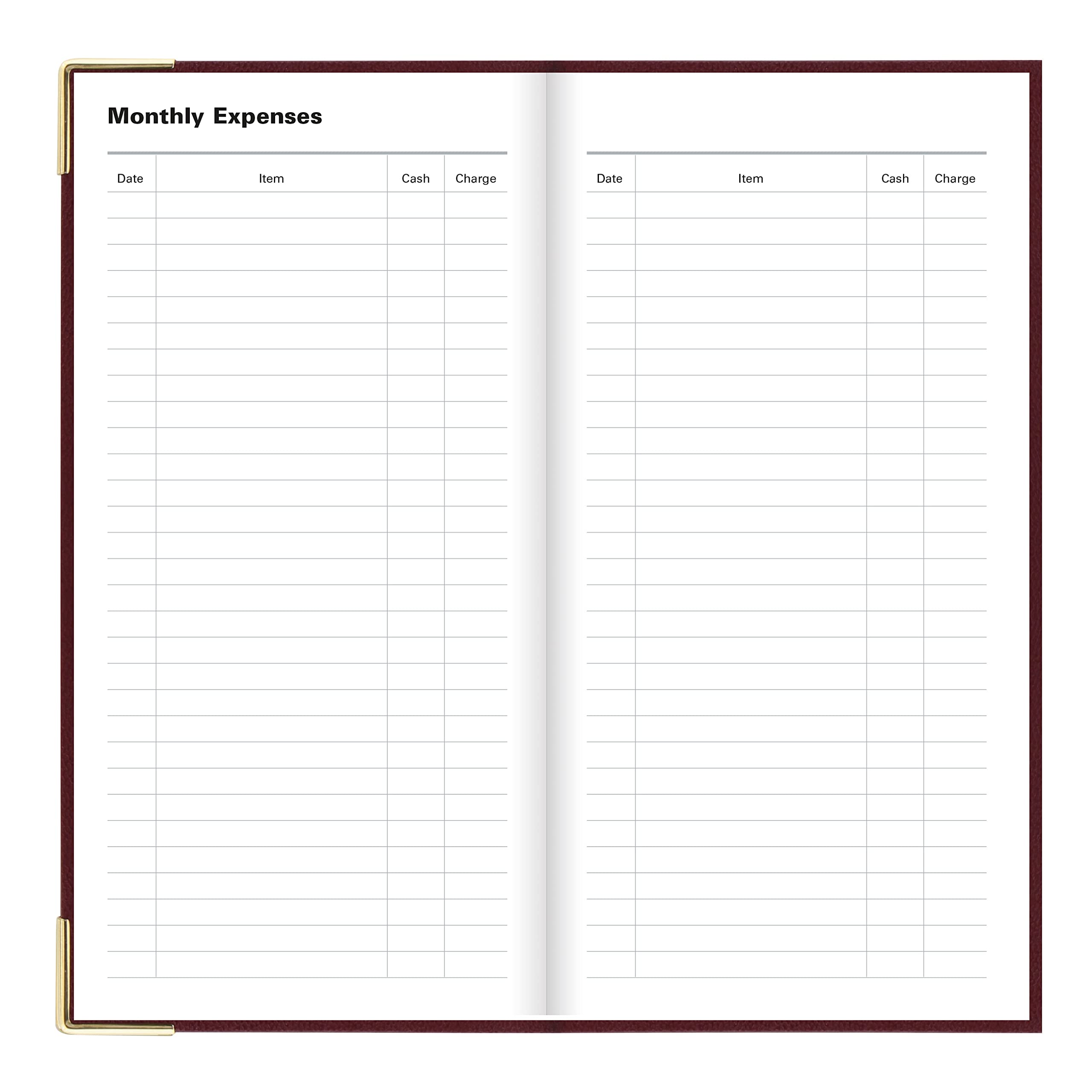 Letts of London Classic Weekly/Monthly Planner, 12 Months, January to December, 2024, Gold Corners, Vertical, Slim Size, 6.625" x 3.25", Burgundy (C32SUBY-24)