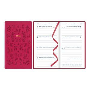 letts of london woodland weekly planner, 12 months, january to december, 2024, pocket size, 5.875" x 3.125", multilingual, pink (c082174-24)