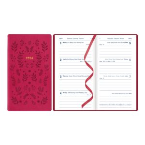 Letts of London Woodland Weekly Planner, 12 Months, January to December, 2024, Pocket Size, 5.875" x 3.125", Multilingual, Pink (C082174-24)