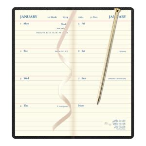 Letts of London Legacy Heritage Weekly/Monthly Planner, 12 Months, January to December, 2024, Slimline Pen, 6” x 3.375", Black (C081163-24)