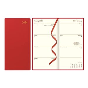 letts of london signature weekly/monthly planner, 12 months, january to december, 2024, bonded leather, slim size, 6.625" x 3.25", burgundy (c38suby-24)