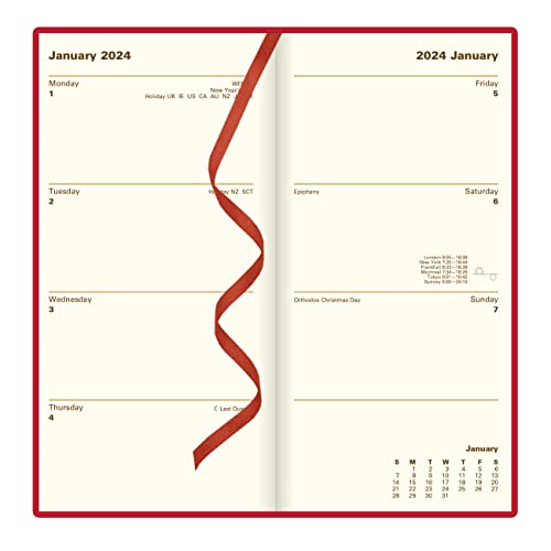 Letts of London Signature Weekly/Monthly Planner, 12 Months, January to December, 2024, Bonded Leather, Slim Size, 6.625" x 3.25", Burgundy (C38SUBY-24)