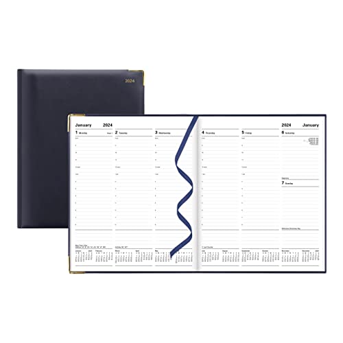 Letts of London Classic Weekly Planner, 12 Months, January to December, 2024, Appointments, Gold Corners, Quarto Size, 10.25" x 8.25", Blue (C32YBE-24)