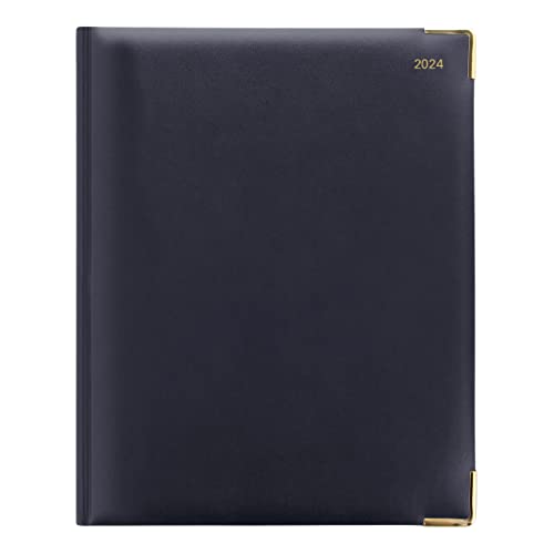 Letts of London Classic Weekly Planner, 12 Months, January to December, 2024, Appointments, Gold Corners, Quarto Size, 10.25" x 8.25", Blue (C32YBE-24)