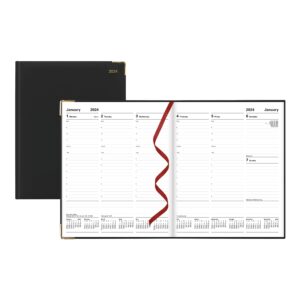 letts of london roma weekly planner, 12 months, january to december, 2024, italian leather, quarto size, 10.25" x 8.25", black (c33yibk-24)