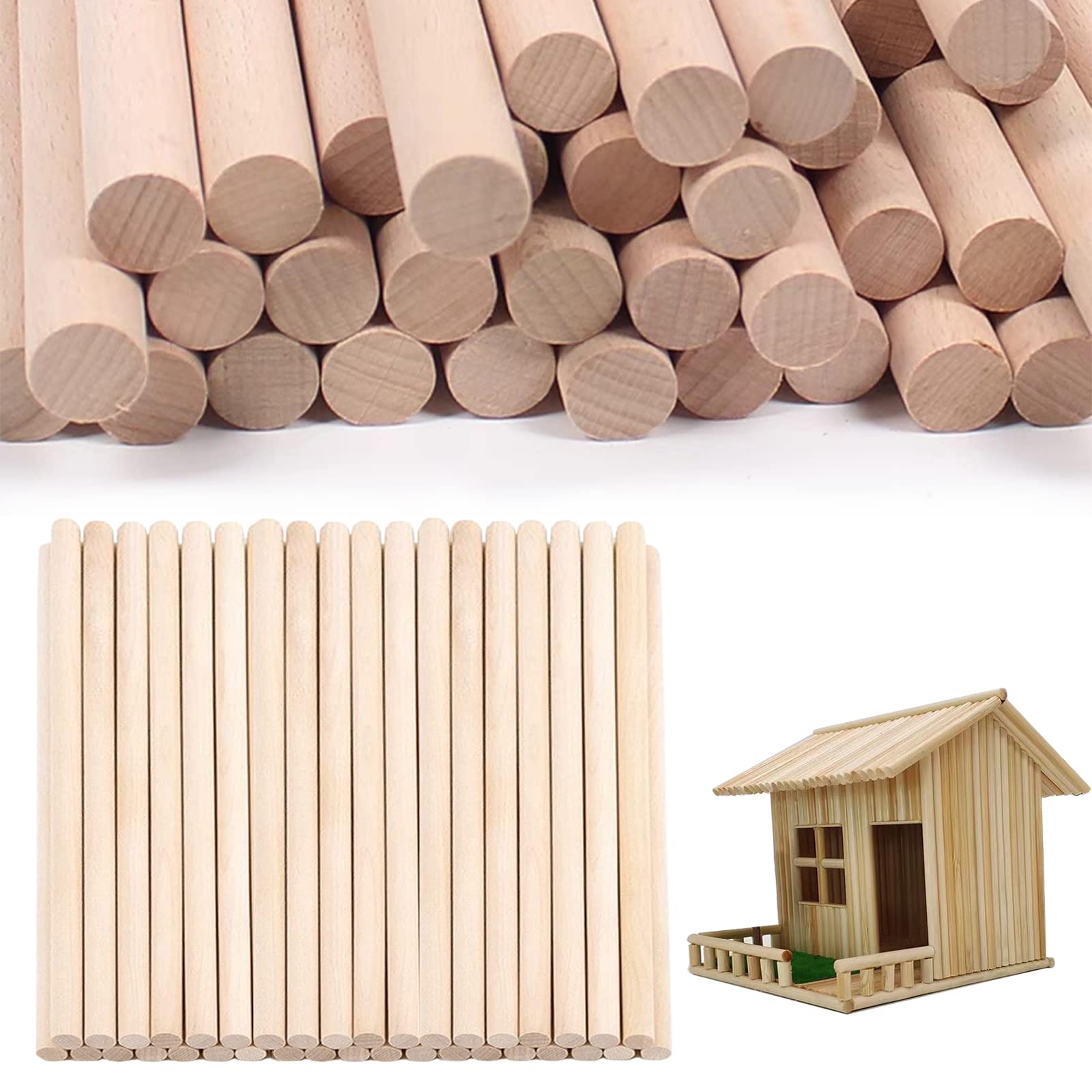 Wooden Dowel Rods, Unfinished Natural Wood Sticks 1/4 x 6 Inch Craft Dowel Rods for Crafts and DIYers 100pcs Hardwood Sticks Dowling Rods