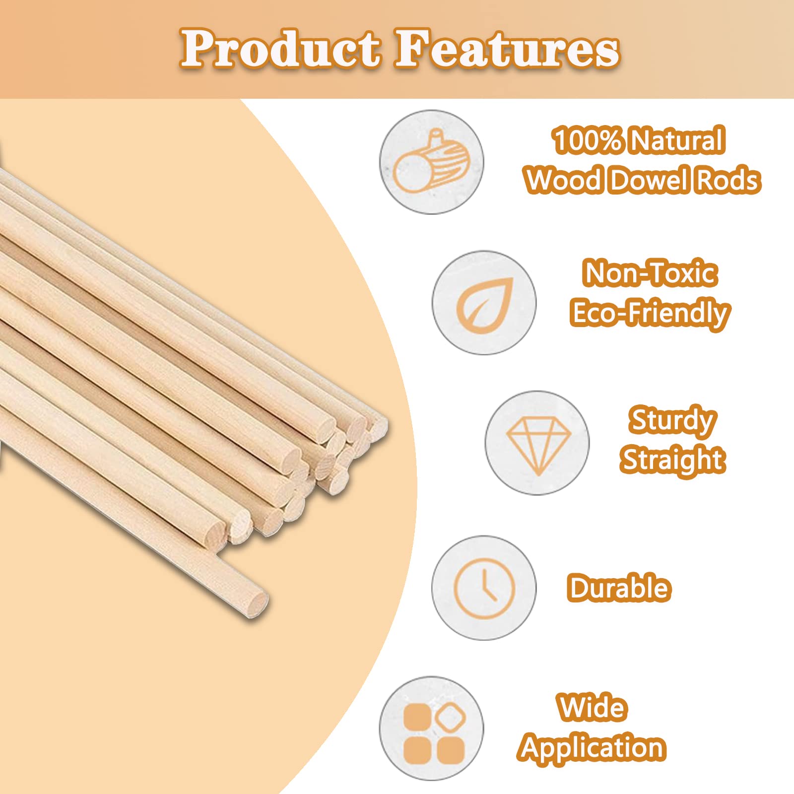 Wooden Dowel Rods, Unfinished Natural Wood Sticks 1/4 x 6 Inch Craft Dowel Rods for Crafts and DIYers 100pcs Hardwood Sticks Dowling Rods