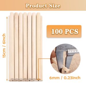 Wooden Dowel Rods, Unfinished Natural Wood Sticks 1/4 x 6 Inch Craft Dowel Rods for Crafts and DIYers 100pcs Hardwood Sticks Dowling Rods