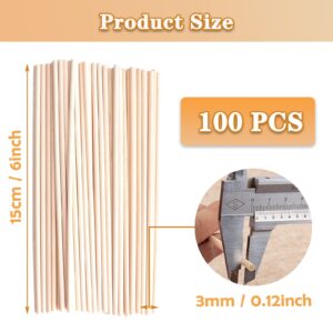 Wooden Dowel Rods, Unfinished Natural Wood Sticks 1/8 x 6 Inch Craft Dowel Rods for Crafts and DIYers 100pcs Hardwood Sticks Dowling Rods