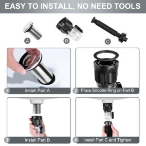 No Need Tools Easy Install Bathroom Sink Drain Kit, 3 in 1 Plumbing, Fits for 1-1/4'' & 1-1/2'' Drain Hole, RV Bathroom Sink Drain Strainer Cover Stopper p trap Flex-drain Drainage Pipe Drain Pipe