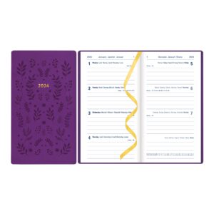 letts of london woodland weekly planner, 12 months, january to december, 2024, pocket size, 5.875" x 3.125", multilingual, purple (c082175-24)